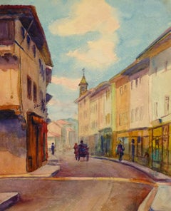 Peinture à l'aquarelle ancienne de ville française