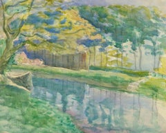 Paysage français vintage à l'aquarelle - River Lazy