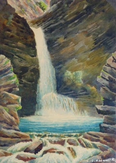 Aquarelle française vintage - chutes de cristal