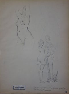 Étude d'un nu féminin et d'un couple - dessin au crayon - vers 1914