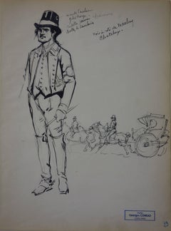 Coachman du XIXe siècle - dessin à l'encre - 1916