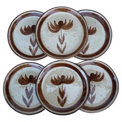 Set of 6 Mid-Century Flowers Plates Robert Picault Vallauris