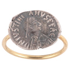 18kt Glod And Early Byzantine silver coin Ring Circa 527-565 D.C.