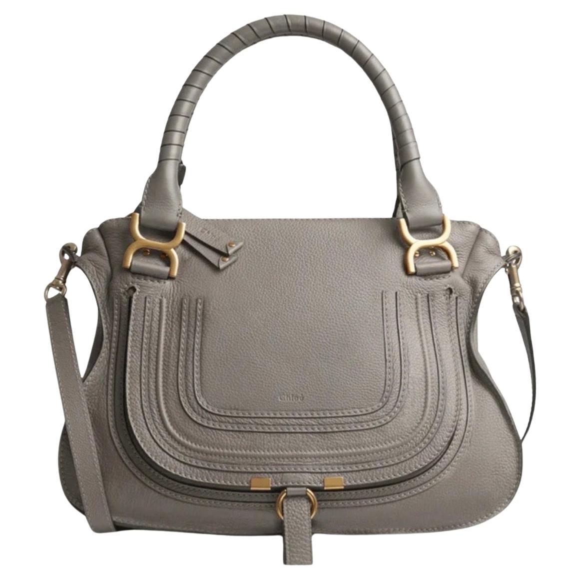 Chloé Women's Gray Marcie Small Double Carry Foldover Tote Bag, Brand New