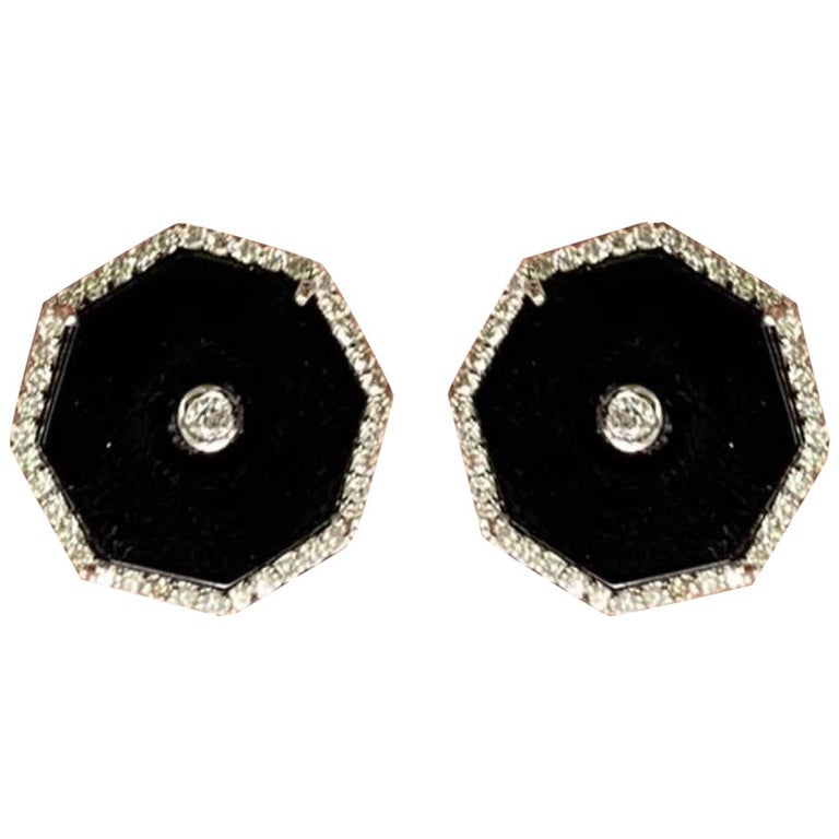 Onyx, diamond and white gold earrings, new