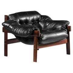 Brazilian armchair by percival laefer in black leather and solid wood 