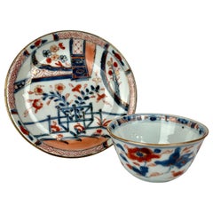 Chinese Export Porcelain Handleless Tea Bowl and Saucer, Chinese Imari Pattern