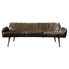 Curved Black Leather Sofa