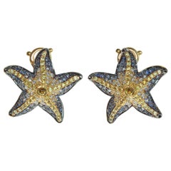 Diamonds Sapphire 18 Karat Yellow Gold Sea Star Earrings