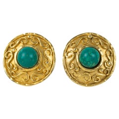 Edouard Rambaud Clip Earrings with Turquoise Resin Cabochon