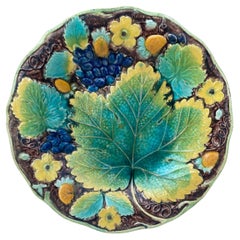 English Majolica Grapes Plate Samuel Alcock Circa 1880