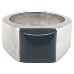 Estate Cartier Geometric Cabochon Onyx Ring 18K White Gold