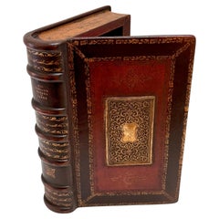 Faux Book / Tome Gilt Tooled Leather & Bronze Table Box 'Old English Homes' 