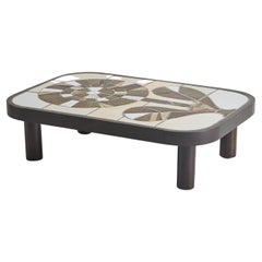 French Ceramic Floral Motif Coffee Table by Roger Capron, 1960s