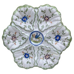 French Faience Oyster Plate with Bird Moustiers Style Circa 1940