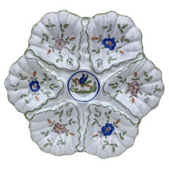 French Faience Oyster Plate with Bird Moustiers Style Circa 1940