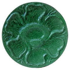 French Green Majolica Oyster Octopus Plate Aetgina Vallauris, circa 1950