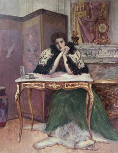 Raffinato ritratto di signora in interni del XIX secolo in French Belle Epoque