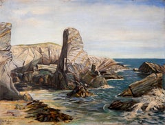 Paesaggio marino di scuola francese Pittura ad olio firmata 