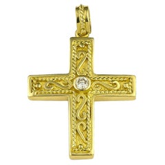 Georgios Collection 18 Karat Yellow Gold Diamond Byzantine Style Intricate Cross