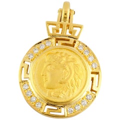 Georgios Collections 18 Karat Gold Diamond Coin Pendant of Alexander the Great