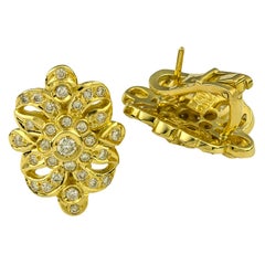 Georgios Collections 18 Karat Yellow Gold Diamond Byzantine Flower Clip Earrings