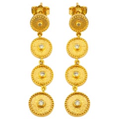 Georgios Collections 18 Karat Yellow Gold Diamond Circle Dangle Drop Earrings