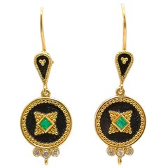 Georgios Collections 18 Karat Yellow Gold Diamond Emerald Two-Tone Drop Earrings