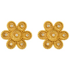 Georgios Collections 18 Karat Yellow Gold Diamond Round Flower Stud Earrings