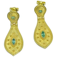 Georgios Collections 18 Karat Yellow Gold Emerald Dangle Drop Long Earrings