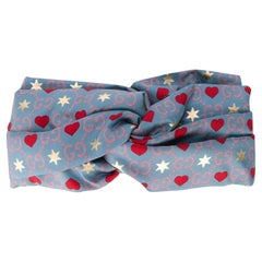 Gucci Gg Heart Silk Twill Headband Blue (609894)