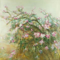 Olio originale su tela di Zhang Guojun "Grappoli di fiori".