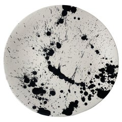 Handmade Rock Ceramic Dessert Plates - Set of 2 - Black & White Splatterware