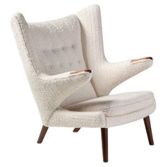 Hans Wegner Rosewood Papa Bear Chair in Off-White Fabric