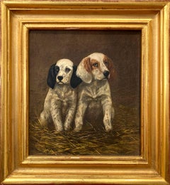 « English Setter Puppies », peinture à l'huile de la fin du 19e siècle, portrait de deux chiens