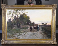 Very Large 19th Century Oil Painting of English Victorian Sunset Landscape