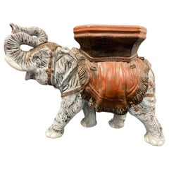 Hollywood Regency Italian Terracotta Elephant Garden Stool Plant Stand or Seat