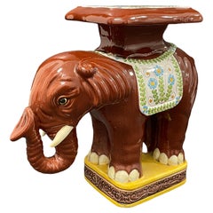 Hollywood Regency Italian Terracotta Elephant Garden Stool Plant Stand or Seat