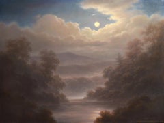 Le lever de la lune dans les montagnes ( Paysage nocturne de style école de Hudson)