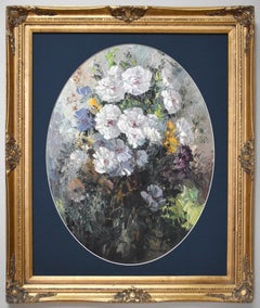 "FLOWERS" OIL ON PANEL APPLIED WITH PALETTE KNIFE SAN ANTONIO ARTIST (1919-2004)