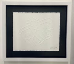 Keith Haring White Icon Flying Devil Embossed Screen print, Hand Signed 1989