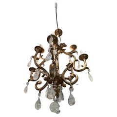 Large Holly Hunt Gilded Chandelier with Huge Rock Crystals