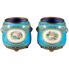 Late 19th Century Pair of Blue Bresse Enamel Jardinières