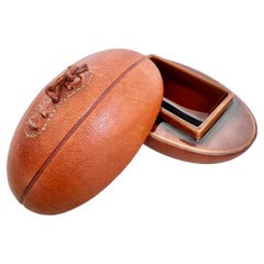 Leather and Ceramic Football Ashtray by Longchamp, 1950s France