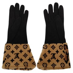 Louis Vuitton 2018 monogram mink fur and black suede gloves