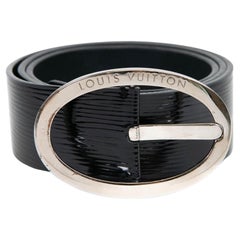 Louis Vuitton Black Epi Leather Silver Buckle Belt 80/32