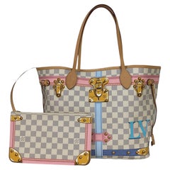 Louis Vuitton Damier Azur Summer Trunks Neverfull MM Tote Bag