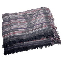 Louis Vuitton Dark Grey Stripe Cashmere Wool Shawl Scarf  