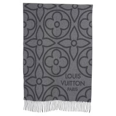 LOUIS VUITTON grey cashmere IN BLOOM Winter Shawl Scarf