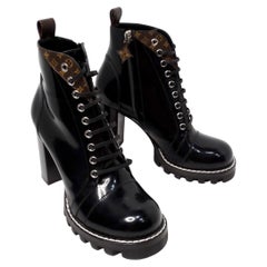 Louis Vuitton LV Monogram Patent Leather Lace-Up Ankle Combat Boots